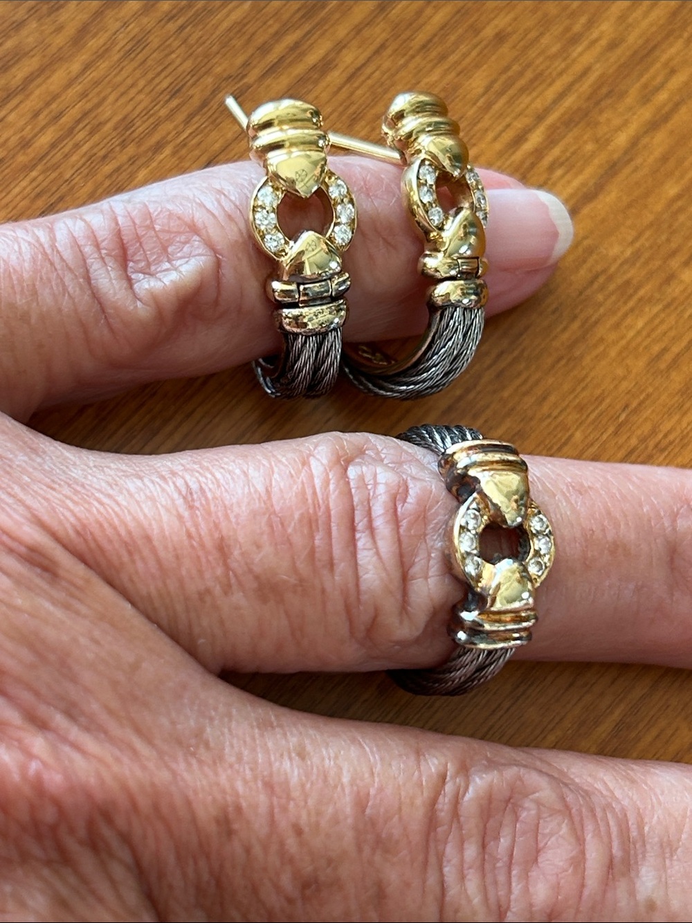 Philippe Charriol earrings and ring 18k yellow gold and diamonds